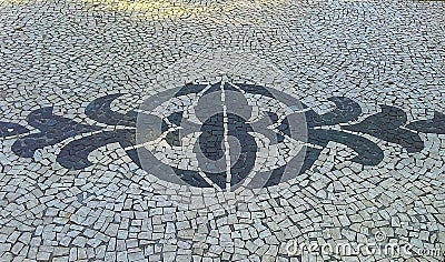 Mosaic floor, detail of a typical floor of the streets of Funchal in Madeira, Portugal Stock Photo