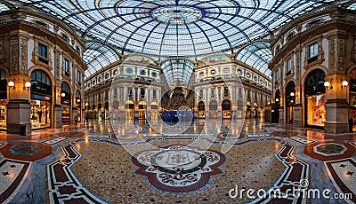 Mosaic Floor and Glass Dome in Galleria Vittorio Emanuele II in Editorial Stock Photo