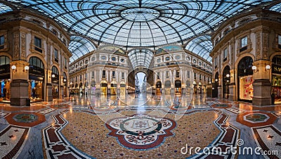 Mosaic Floor and Glass Dome in Galleria Vittorio Emanuele II Editorial Stock Photo