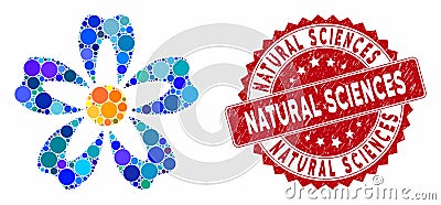 Mosaic Flower with Grunge Natural Sciences Stamp Stock Photo