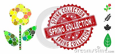 Mosaic Flower Plant Icon with Scratched Spring Collection Seal Stock Photo