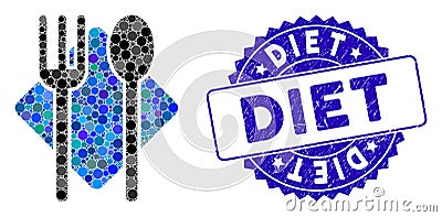 Collage Fork and Spoon Icon with Grunge Diet Stamp Vector Illustration