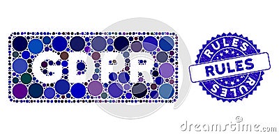 Mosaic GDPR Rectangle Icon with Scratched Rules Stamp Vector Illustration