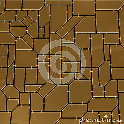 Mosaic of geometric plates with chains Stock Photo