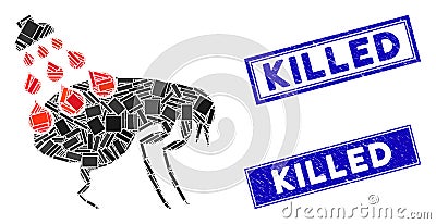 Get Rid of Fleas Mosaic and Grunge Rectangle Killed Stamps Vector Illustration