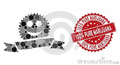Collage Glad Award Ribbon with Grunge 100 Percent Pure Marijuana Stamp Stock Photo