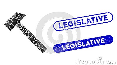 Rectangle Mosaic Hammer Tool with Distress Legislative Stamps Vector Illustration