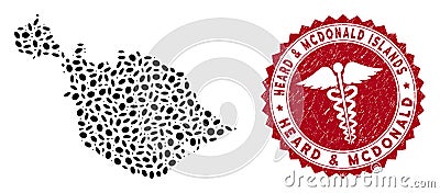 Mosaic Heard and McDonald Islands Map with Textured Serpents Watermark Vector Illustration