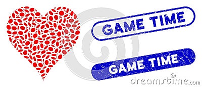 Oval Collage Hearts Suit with Grunge Game Time Stamps Vector Illustration