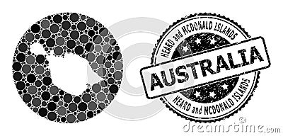 Mosaic Hole Circle Heard and McDonald Islands Map and Grunge Stamp Vector Illustration