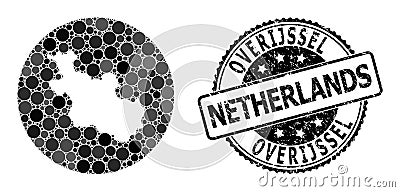 Mosaic Hole Circle Map of Overijssel Province and Rubber Stamp Vector Illustration
