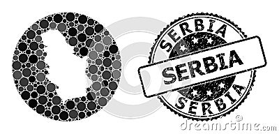 Mosaic Hole Circle Map of Serbia and Grunge Seal Vector Illustration