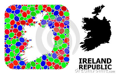 Mosaic Hole and Solid Map of Ireland Republic Vector Illustration