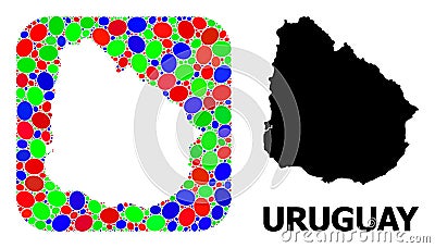 Mosaic Hole and Solid Map of Uruguay Vector Illustration