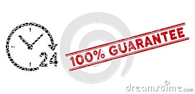 Mosaic 24 Hours Clock Icon with Textured 100 Percent Guarantee Line Stamp Stock Photo