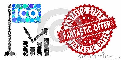 Mosaic ICO Trend Chart with Textured Fantastic Offer Stamp Stock Photo