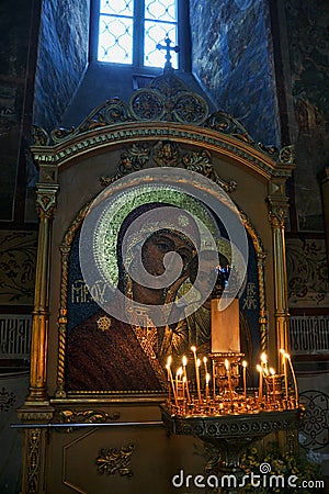 Mosaic Icon of Our Lady of Kazan in Assumption Cathedral Stock Photo