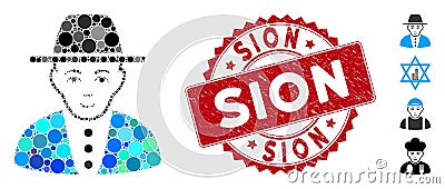 Collage Jew Icon with Scratched Sion Stamp Vector Illustration