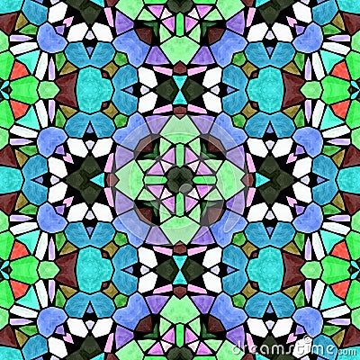 kaleidoscope jewel seamless pattern texture background - multi colored with black grout - blue, green, orange, purple, pink Stock Photo