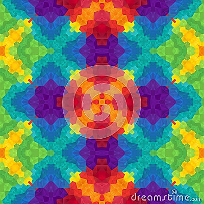 Mosaic kaleidoscope seamless pattern background - full spectrum rainbow multi colored Stock Photo