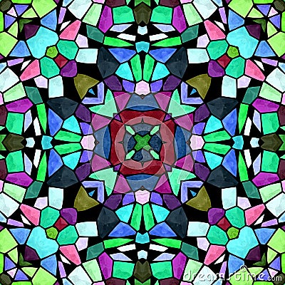 Mosaic kaleidoscope seamless pattern background - multi colored with black grout Stock Photo