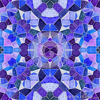 Mosaic kaleidoscope seamless pattern background - royal blue, cerulean, purple, violet, indigo color colored with gray gro Stock Photo