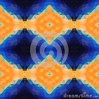 Mosaic kaleidoscope seamless pattern background vibrant blue and orange colored - diamond shape Stock Photo