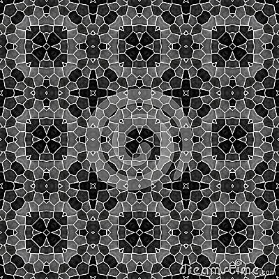 Mosaic kaleidoscope seamless texture background - black gray grayscale with white grout Stock Photo