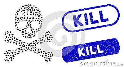 Elliptic Collage Kill Death with Textured Kill Seals Stock Photo