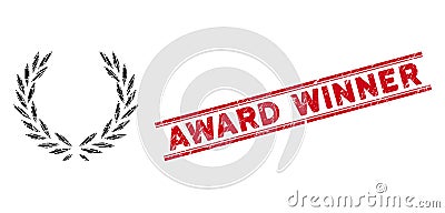 Laurel Wreath Mosaic and Scratched Award Winner Seal with Lines Vector Illustration