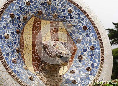 Mosaic leopard at Park GÃ¼ell Barcelona Editorial Stock Photo