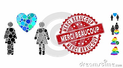 Collage Lesbi Love Pair Icon with Distress Merci Beaucoup Stamp Vector Illustration