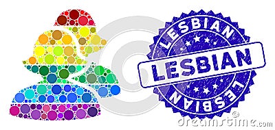 Mosaic Lesbian Women Icon with Grunge Lesbian Seal Vector Illustration