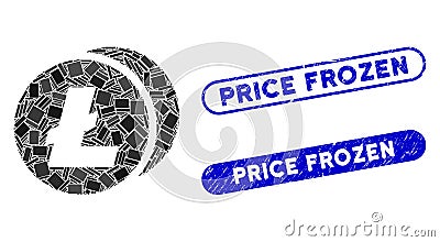 Rectangle Collage Litecoins with Distress Price Frozen Seals Vector Illustration