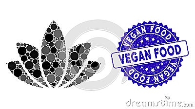 Mosaic Lotus Flower Icon with Distress Vegan Food Stamp Stock Photo