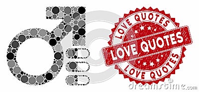 Mosaic Male Erection Pills with Grunge Love Quotes Seal Stock Photo