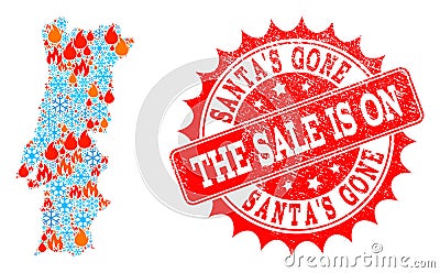 Mosaic Map of Portugal of Fire and Snow and SantaS Gone the Sale Is On Scratched Stamp Vector Illustration