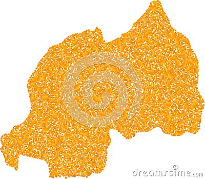 Mosaic Map of Rwanda - Gold Composition of Detritus Parts in Yellow Shades Vector Illustration