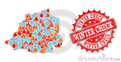 Mosaic Map of Vatican of Flame and Snowflakes and Winter Check Textured Seal Vector Illustration