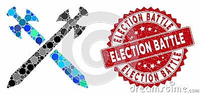 Mosaic Medieval Swords with Grunge Election Battle Stamp Stock Photo