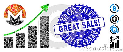 Mosaic Monero Growing Chart Icon with Distress Great Sale! Stamp Vector Illustration