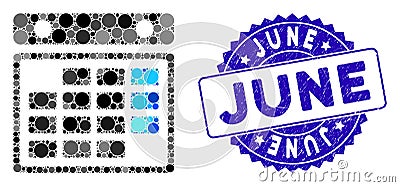Mosaic Month Calendar Icon with Textured June Stamp Vector Illustration