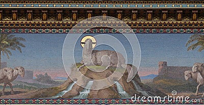 Mosaic of Mystical Lamb, Basilica of Saint Paul outside the walls, Rome, Italy Editorial Stock Photo