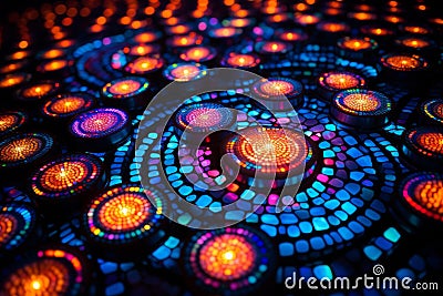 Mosaic of Neon Circles Stock Photo