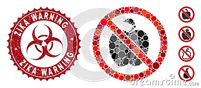 Collage No Apple Fruit Icon with Textured Zika Warning Stamp Vector Illustration