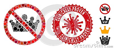 Mosaic No Monarchy Icon with Coronavirus Grunge Clinically Proven Seal Vector Illustration