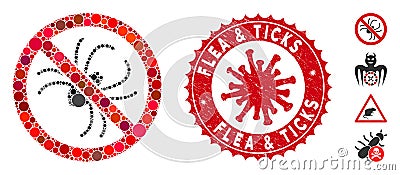 Collage No Spider Icon with Coronavirus Distress Flea and Ticks Seal Vector Illustration