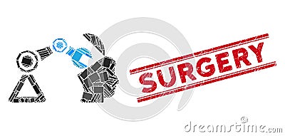 Open Head Surgery Manipulator Mosaic and Grunge Surgery Seal with Lines Vector Illustration