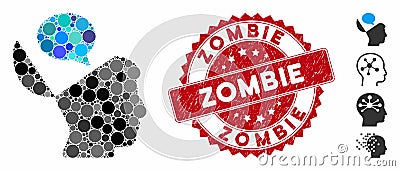Mosaic Open Mind Opinion Icon with Scratched Zombie Seal Vector Illustration