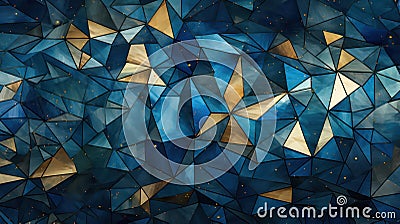 Mosaic polygonal abstract background blue and gold Stock Photo